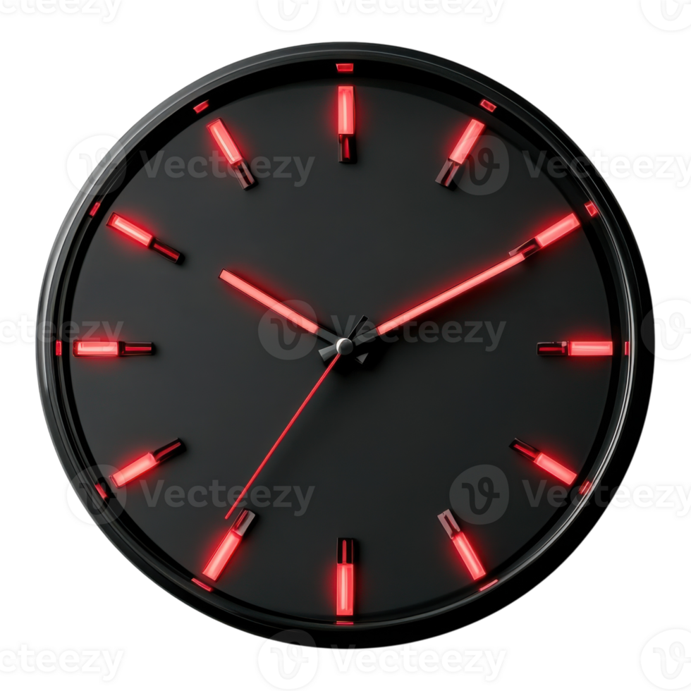 Modern Red and Black Wall Clock on transparent background. png