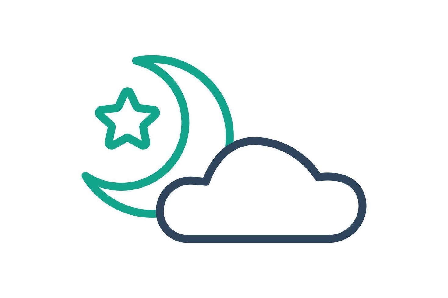 Night icon. line icon style. clouds with moon and star. icon related to time and date. time elements illustration vector