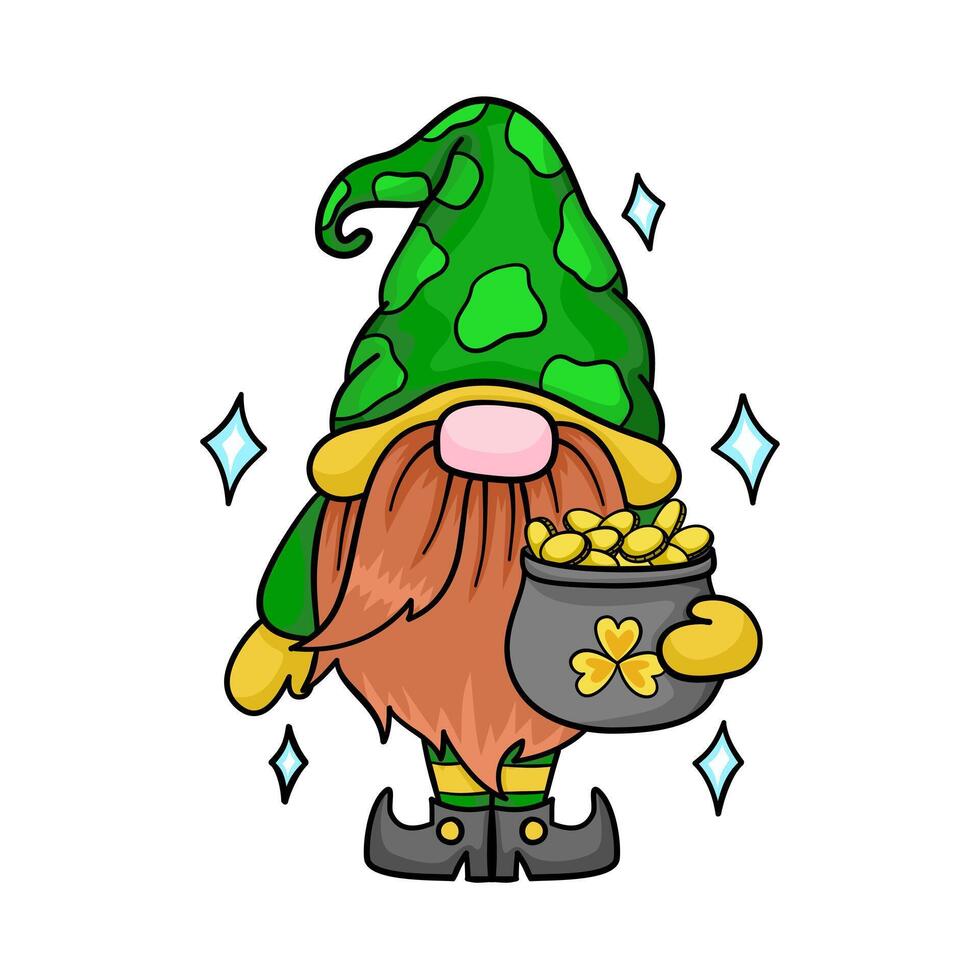 Gnome with coins in Saint Patrick day. vector