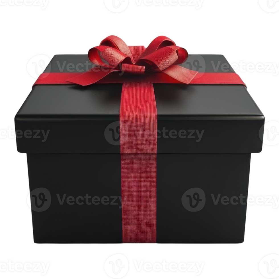 3D Black Gift Box with Red Ribbon for Celebrations and Presentations on Transparent Background png