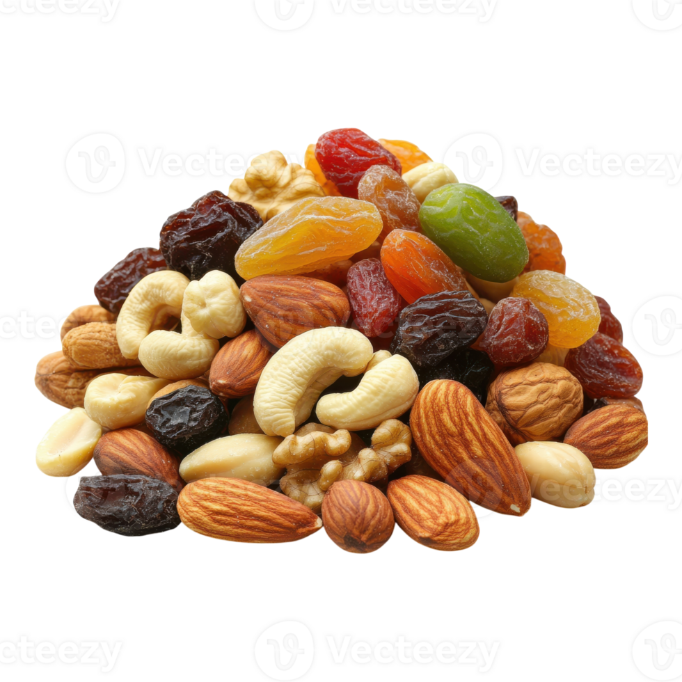 Delicious Mixed Nuts and Dried Fruits on transparent background. png