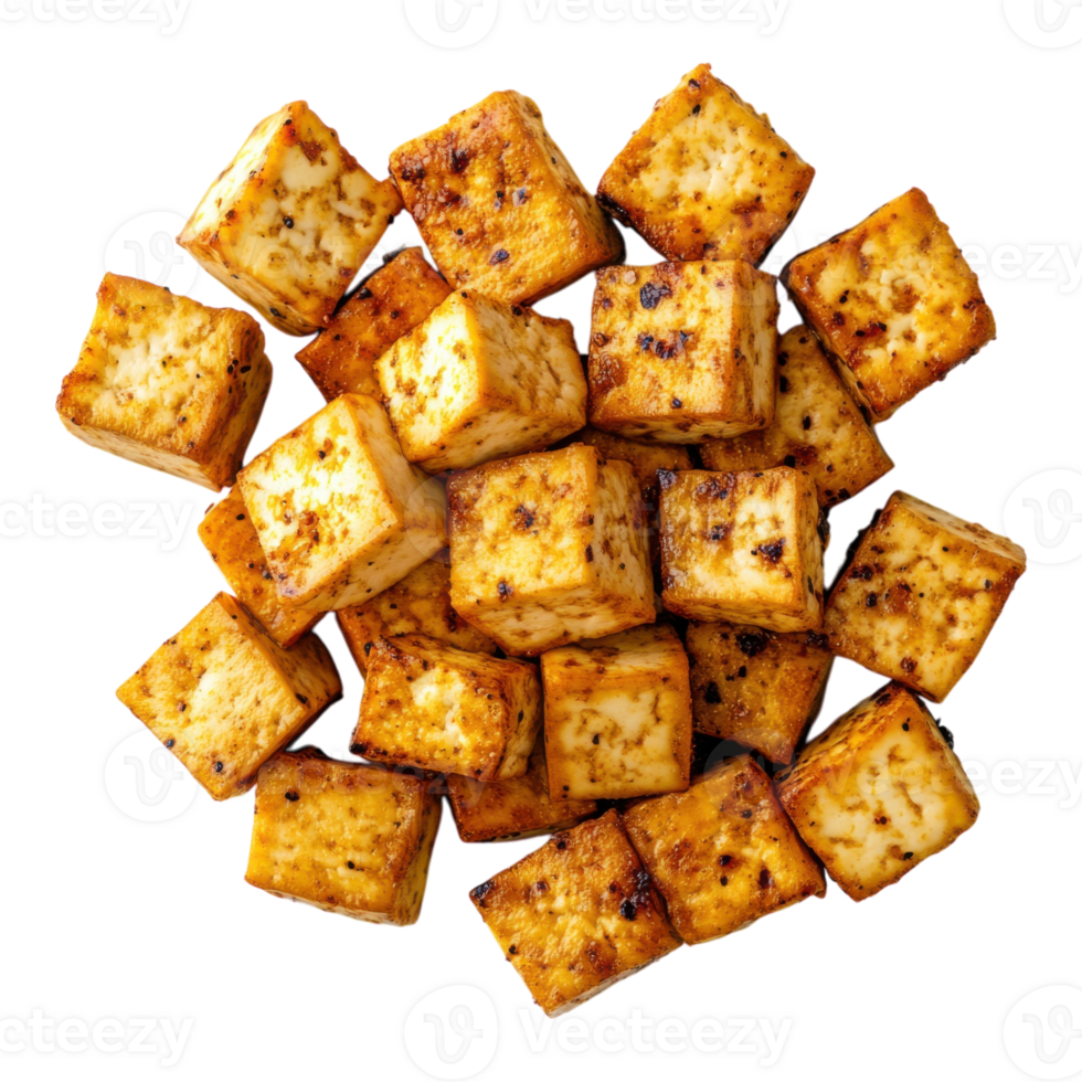 Delicious Marinated Tofu Cubes on transparent background. png