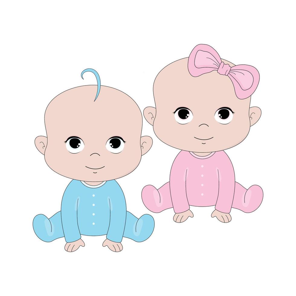 illustration of cute little girl and boy on a white background. vector