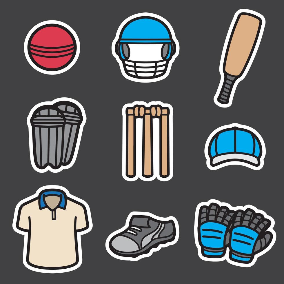 set of cricket equipment good for sticker, element design, icon, badge, etc vector