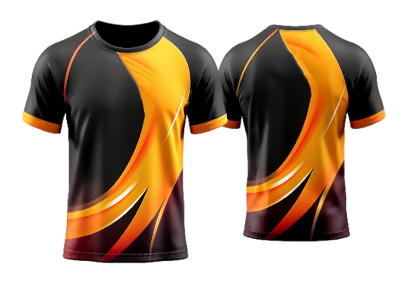 Hiram abstract yellow sports t-shirt with front and back view png