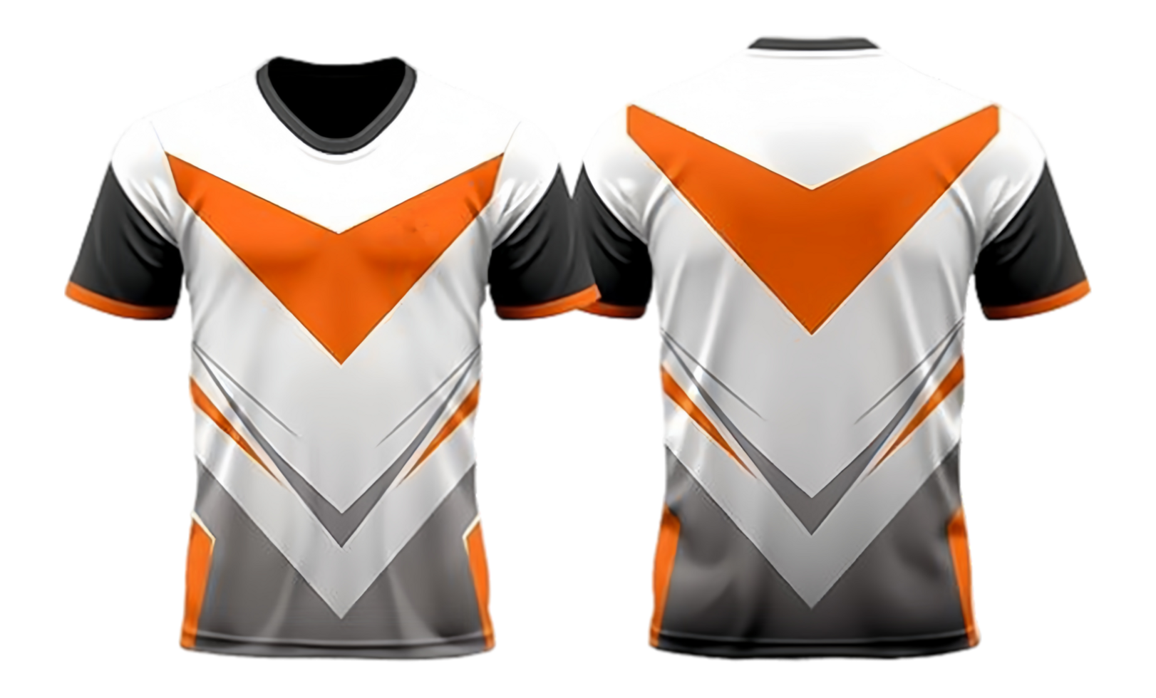 White jersey with black orange abstract with front and back view png