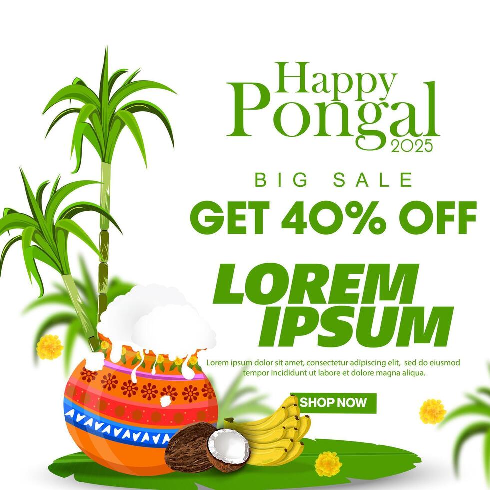 Happy Pongal 2025 sale promotion banner with festive design, Illustration vector