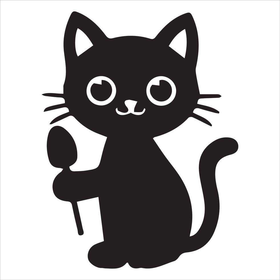 Black cat holding a knife and a fork icon vector