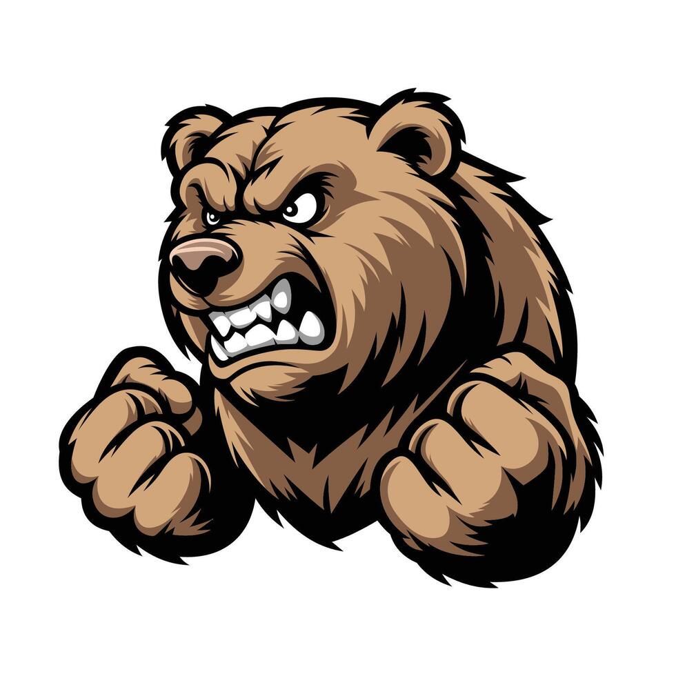 A cartoon bear mascot with his fist raised vector