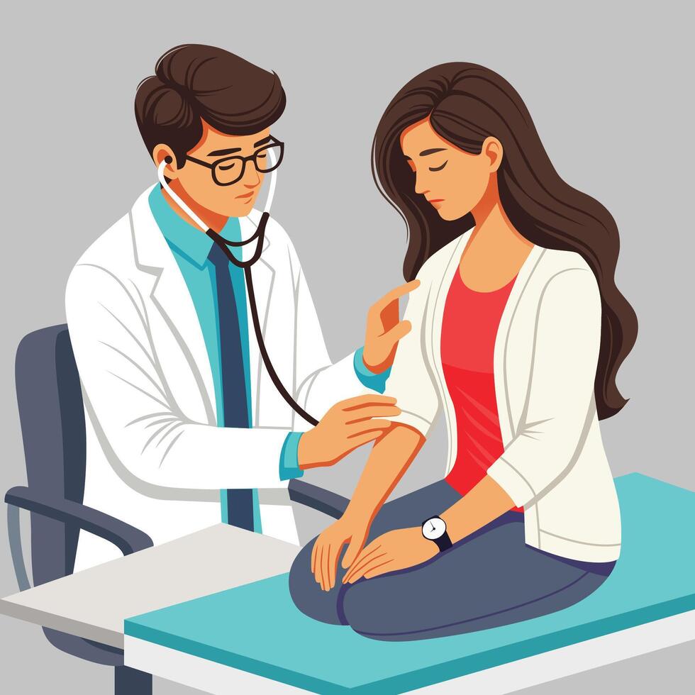 Doctor examining a patient's heart vector