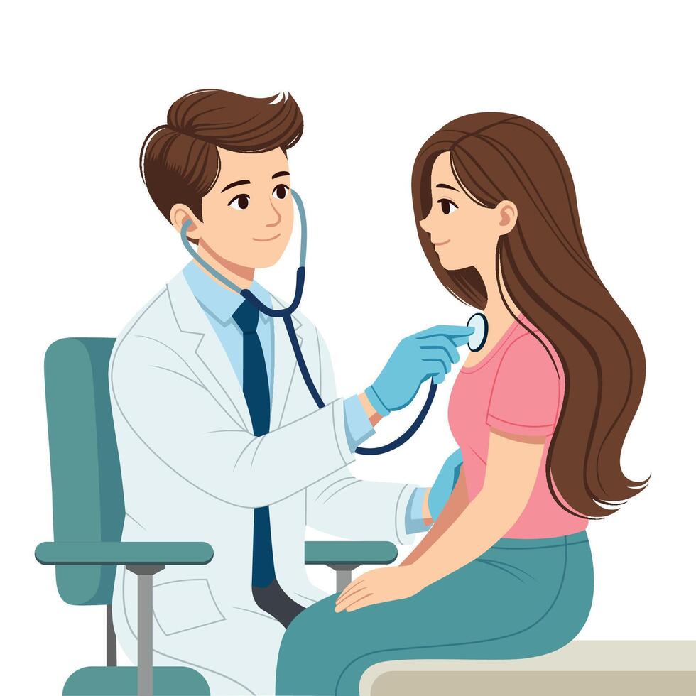 Doctor examining a woman's chest with a stethoscope vector