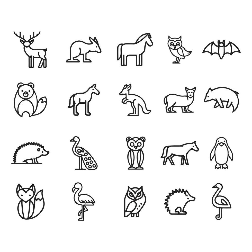 20 animal icon pack vector