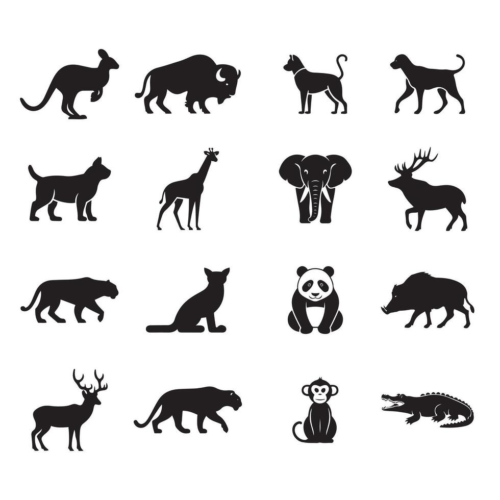 Set of wild animals silhouettes vector
