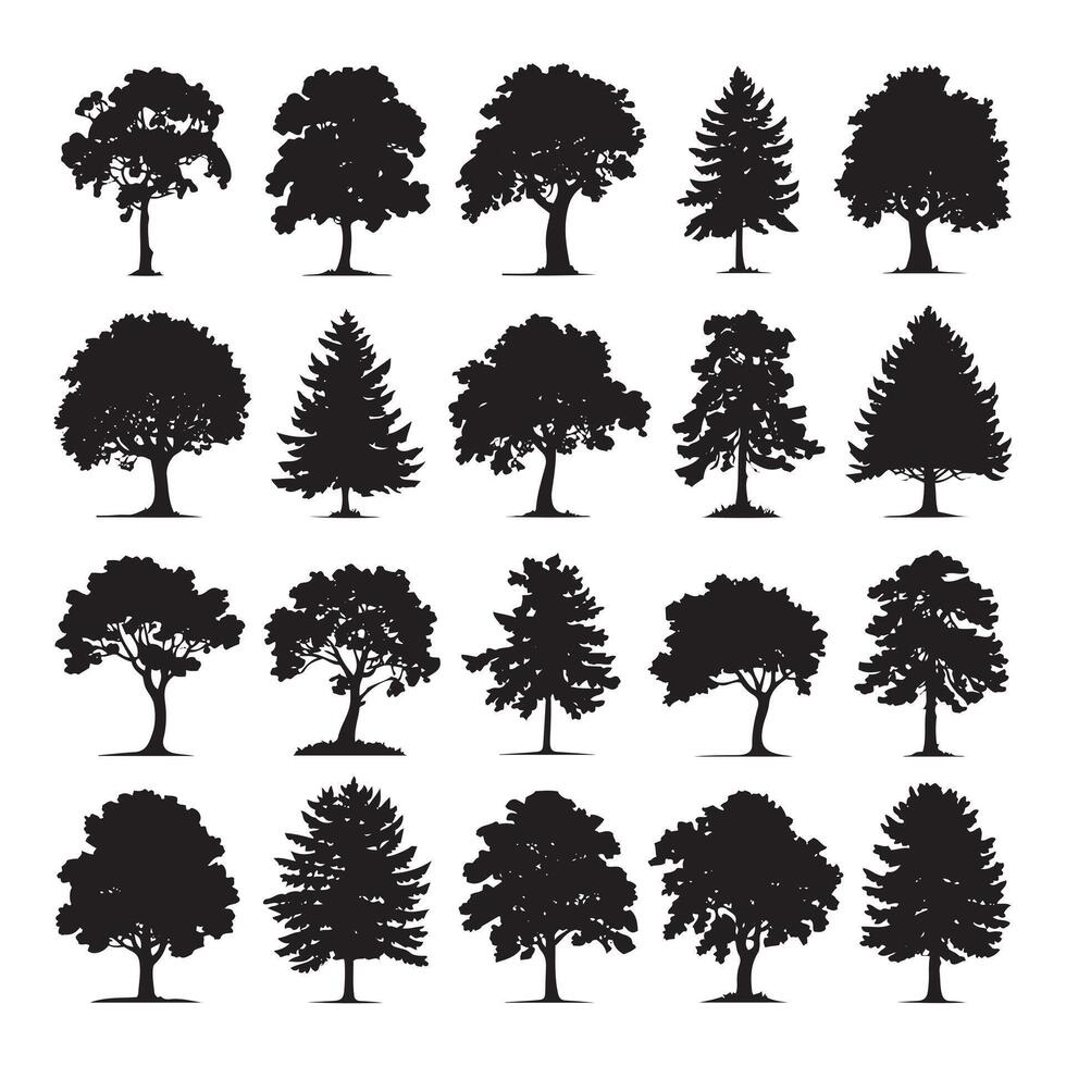 Set of black silhouette illustration of tree vector
