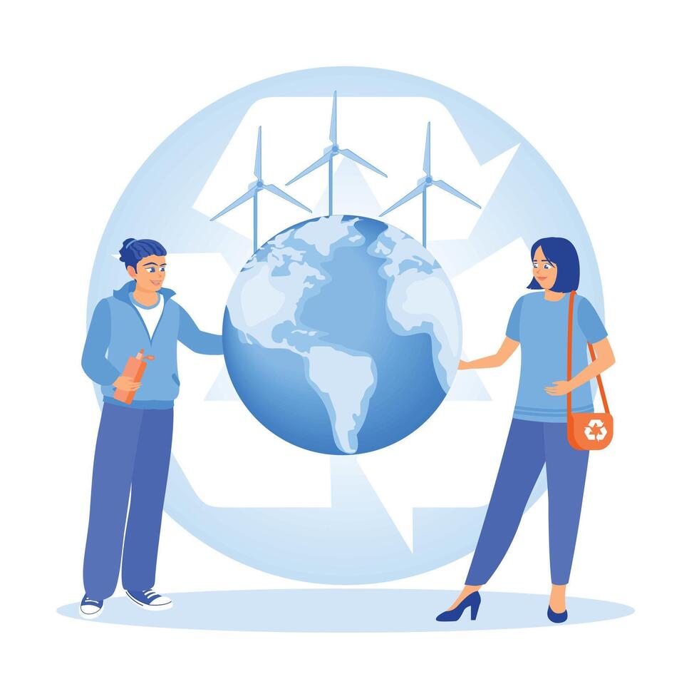 People with an environmentally friendly lifestyle with renewable energy. vector