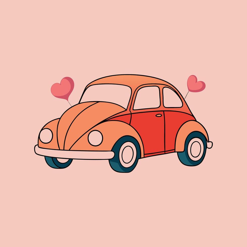 Cute Valentine VW Flat Illustration for Love and Romance vector