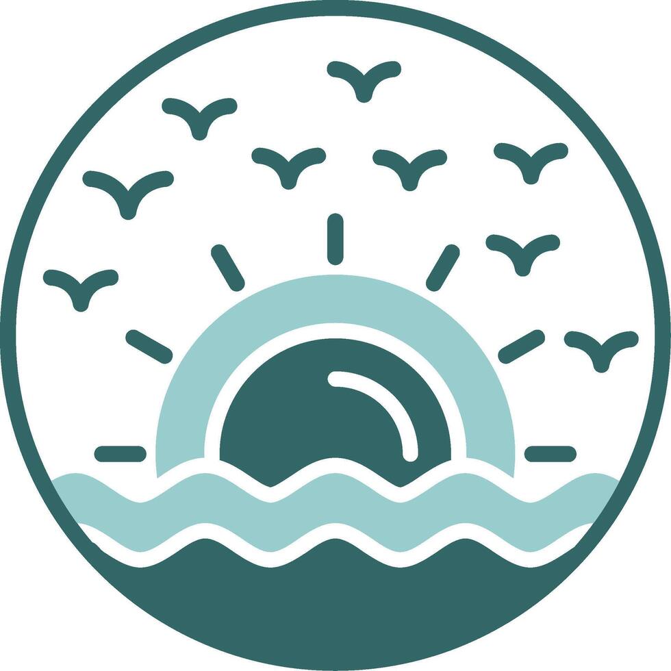 Beach sunrise painting Two Color Icon Design vector