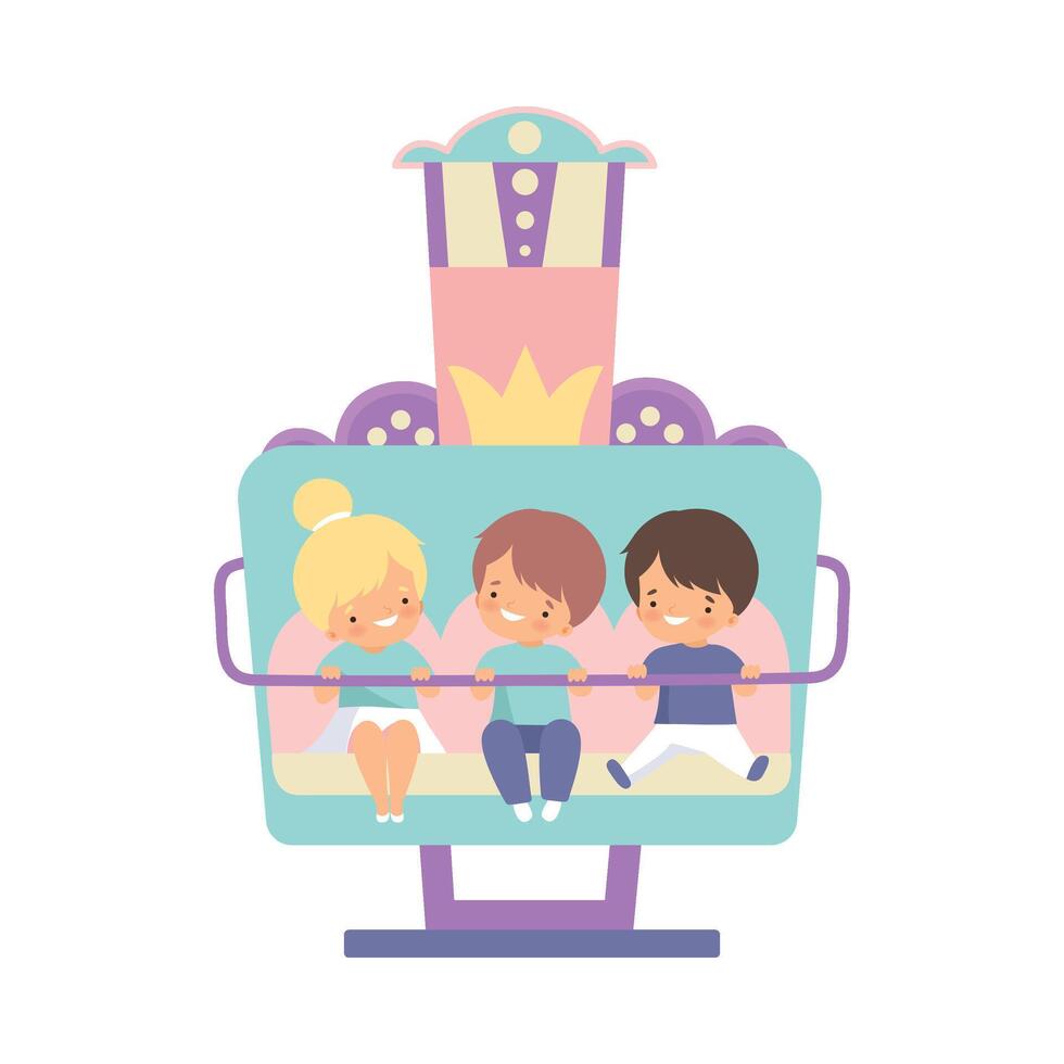 Happy Kids Having Fun at Attraction in Amusement Park Illustration vector
