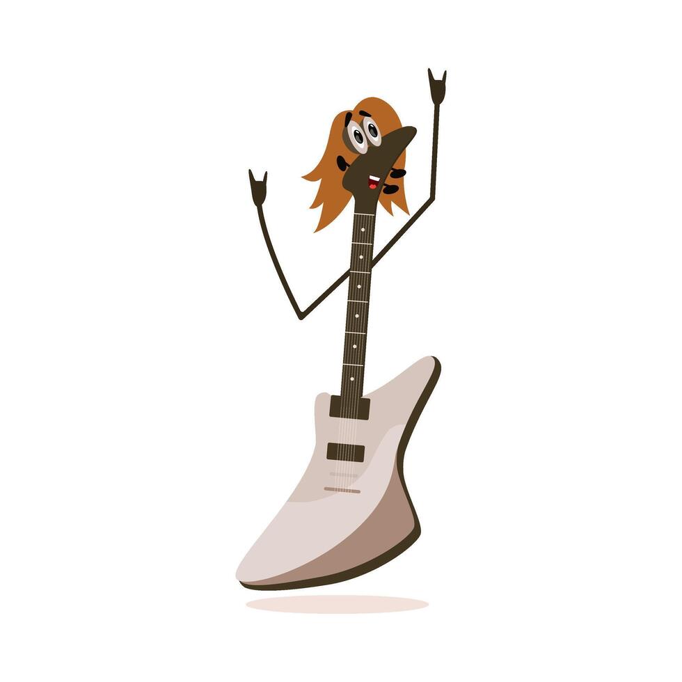 Funny Electric Guitar Musical Instrument Cartoon Character Illustration vector