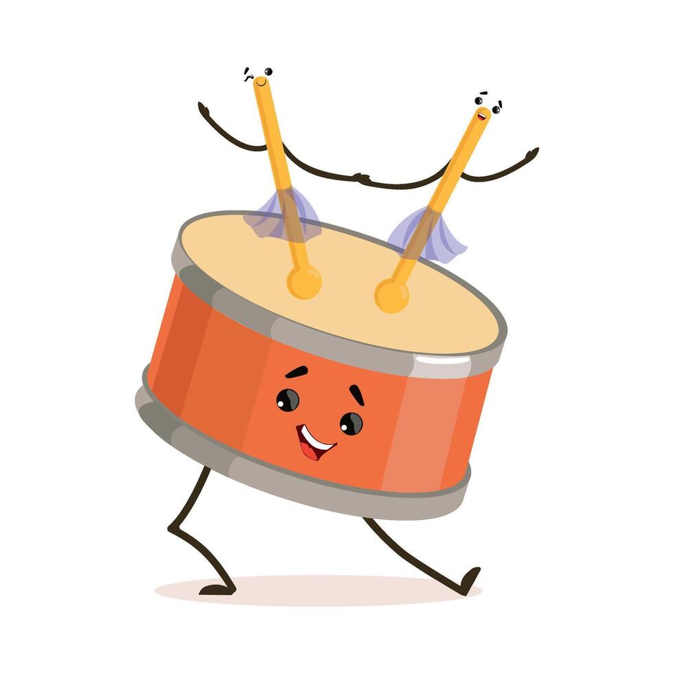 Funny Drum Musical Instrument Cartoon Character Playing with Sticks Illustration vector