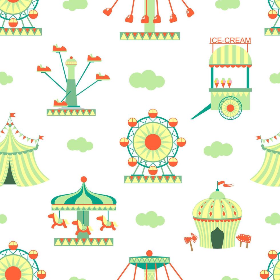Amusement Park Seamless Pattern, Carnival Funfair Design Element Can Be Used for Wallpaper, Packaging, Background Illustration vector