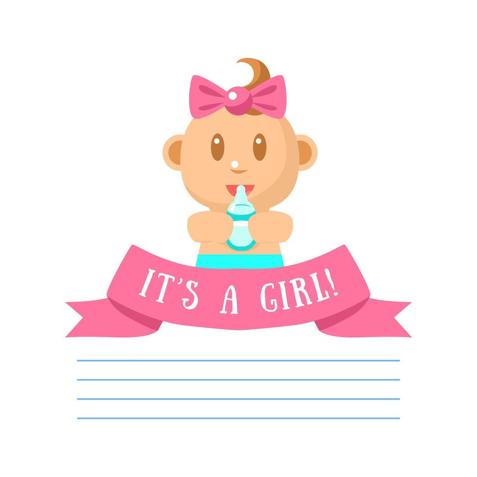 Its Girl Invitation Card Banner Template with Cute Little Baby Girl and Place for Text Illustration, vector