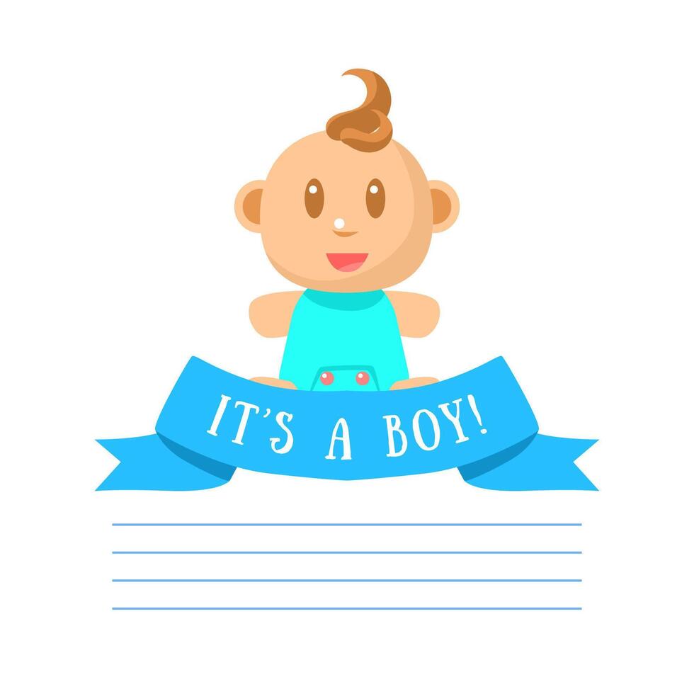 Its Boy Invitation Card Banner Template with Cute Little Baby Boy and Place for Text Illustration vector