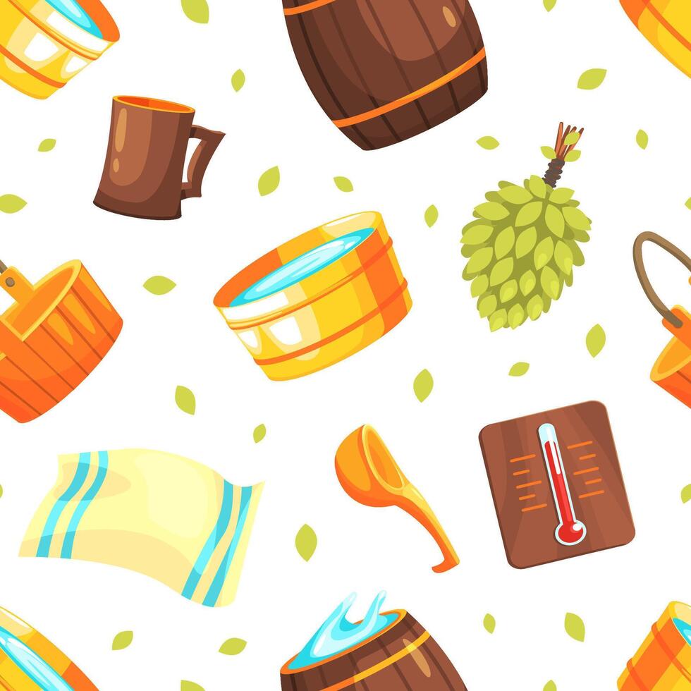 Bathhouse Seamless Pattern, Sauna Equipment Design Element Can Be Used for Wallpaper, Packaging, Background Illustration vector