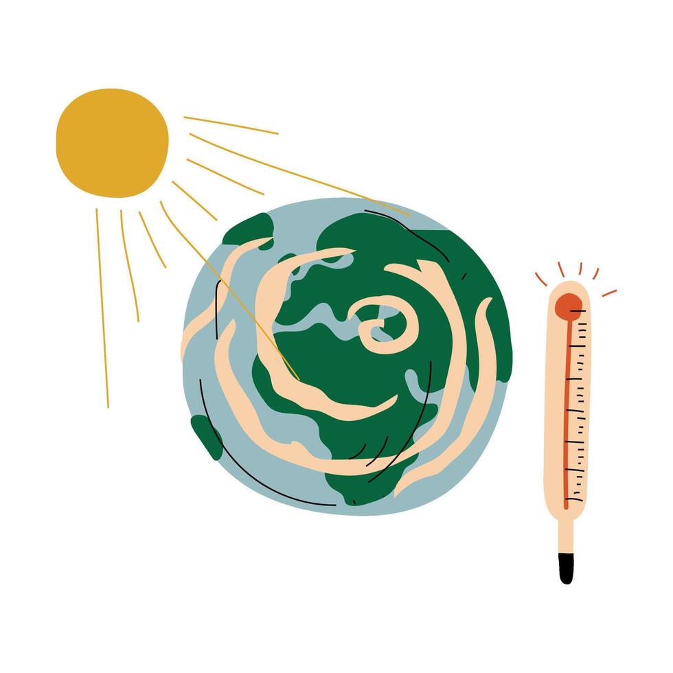 Earth Planet and Thermometer, Global Warming Ecological Problem Illustration vector