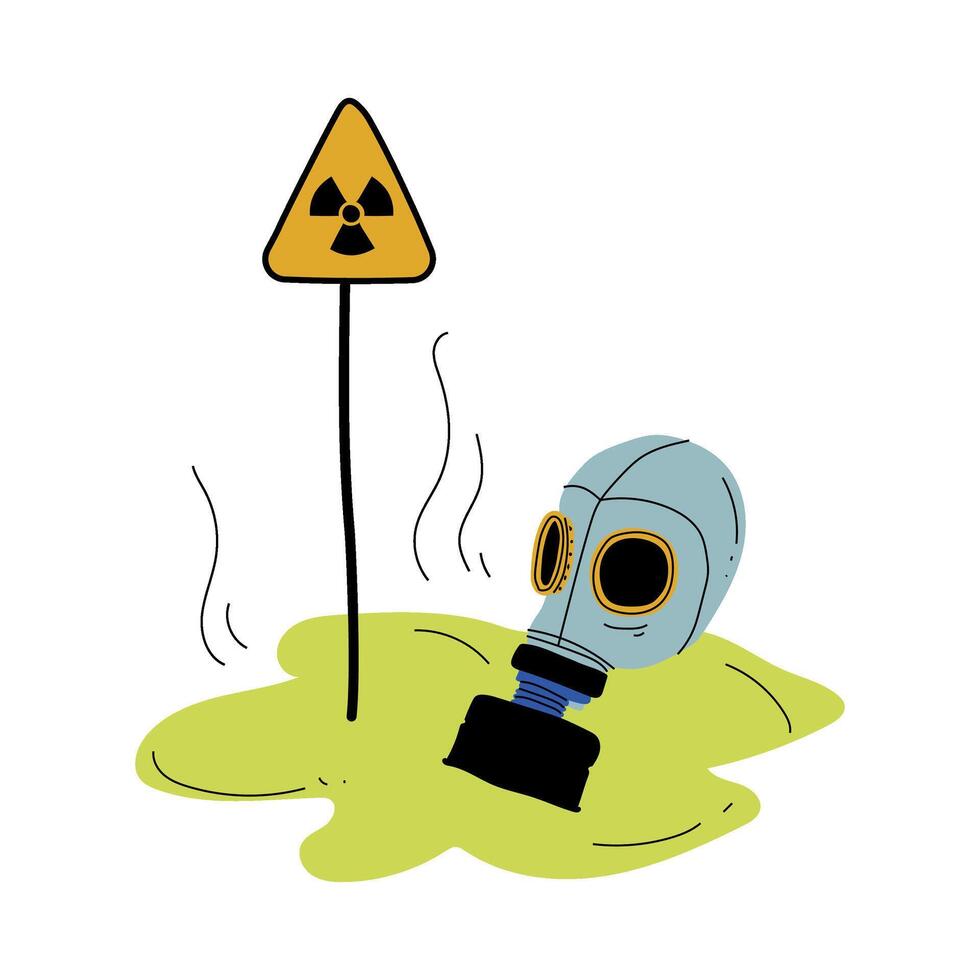 Gas Mask and Warning Triangle Sign of Radiation Hazard, Global Ecological Problem, Environmental Pollution By Chemicals and Industry Waste Illustration vector