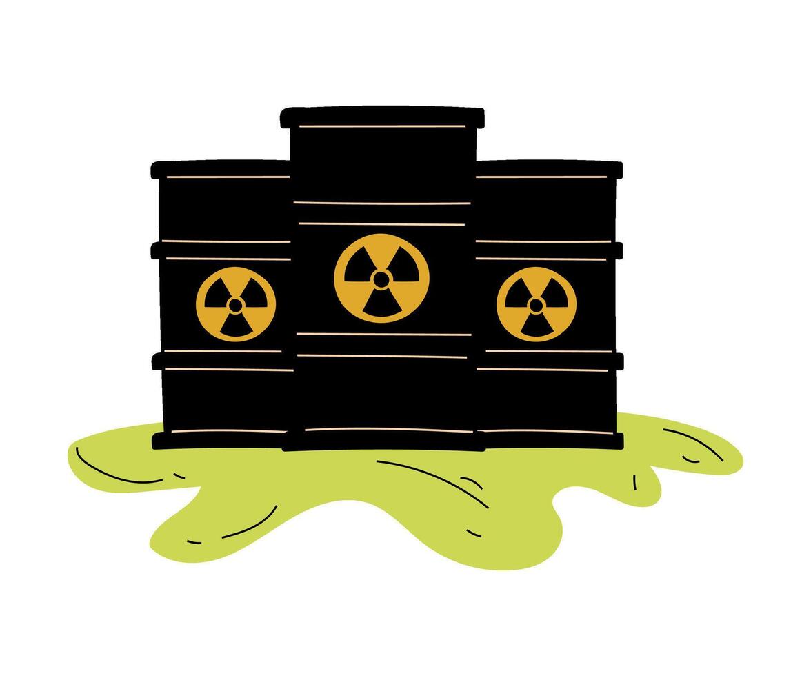 Flowing Barrels of Nuclear Waste, Ecological Problem, Environmental Pollution By Chemicals and Industry Waste Illustration vector