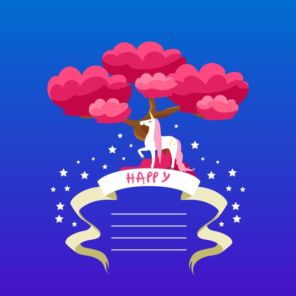 Beautiful Unicorn Card Template with Place for Text, Happy Birthday Invitation, Banner, Poster, Notebook, Brochure, Kids Party Design Element Illustration vector