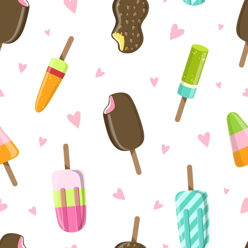 Ice Cream Seamless Pattern, Delicious Sweet Dessert, Cafe, Confectionery or Shop Design Element Can Be Used for Wallpaper, Packaging, Background Illustration vector