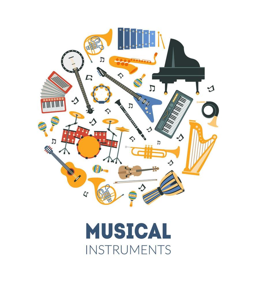 Musical Instruments Banner Template with Seamless Pattern of Round Shape Illustration vector