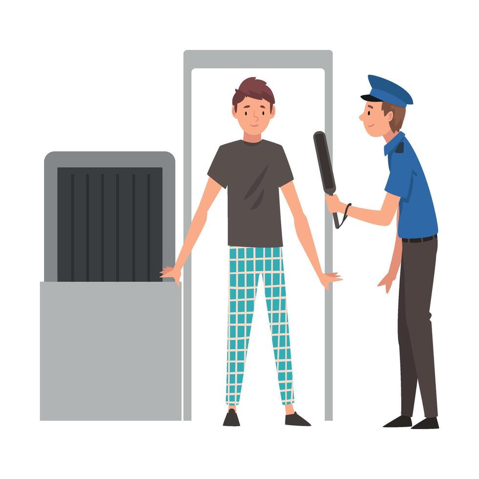Man Passing Through Security Scanner For Checking at Airport Illustration vector