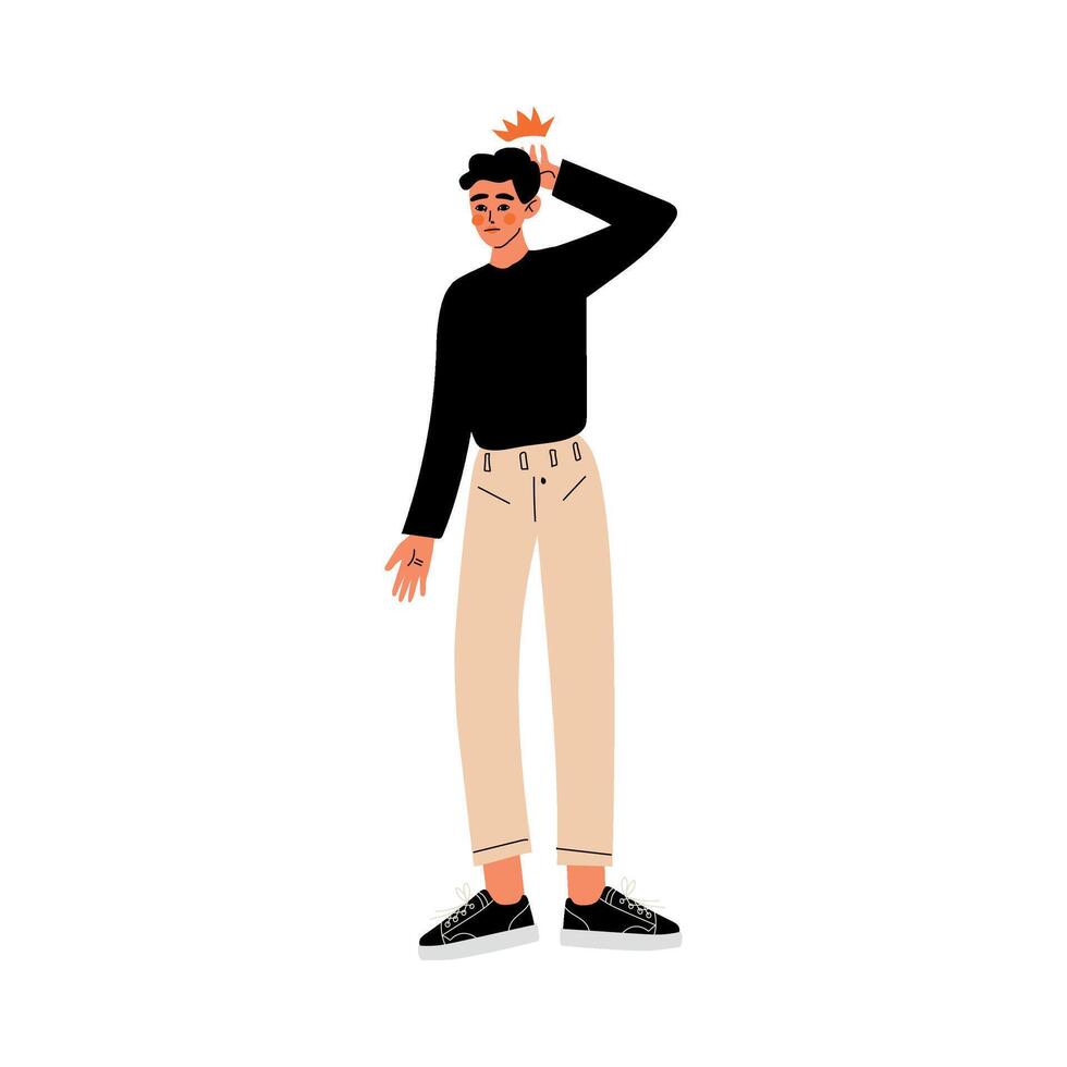 Young Man Touching His Head, Migraine, Headache, Guy Feeling Pain in Body Caused By Illness or Injury Illustration vector