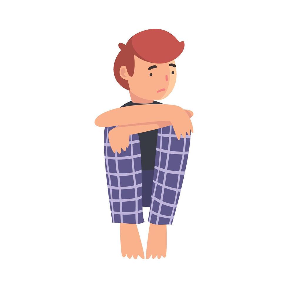 Unhappy Sad Boy Sitting on Floor, Depressed Teenager Having Problems, Front View Illustration vector