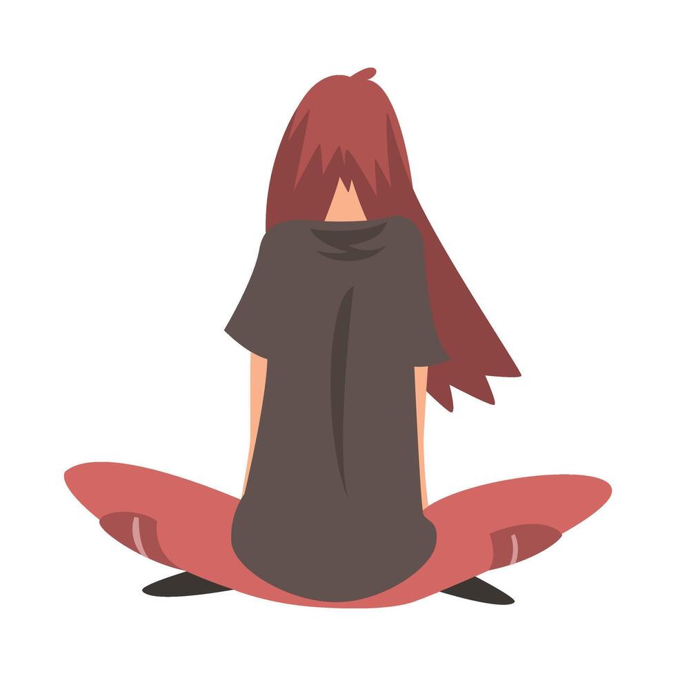 Unhappy Stressed Girl Sitting on Floor, Depressed Teenager Having Problems, Back View Illustration vector