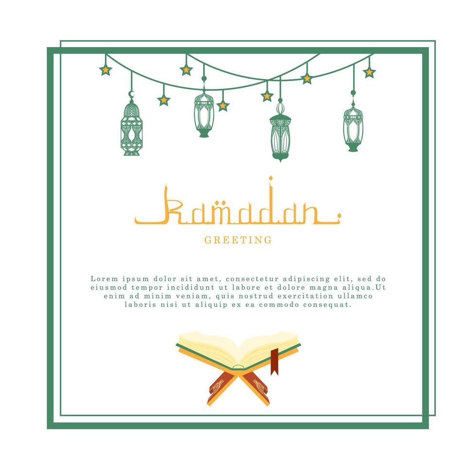 Ramadan Kareem Greeting Card with Space for Text, Arabic Calligraphy and Traditional Lanterns Illustration vector