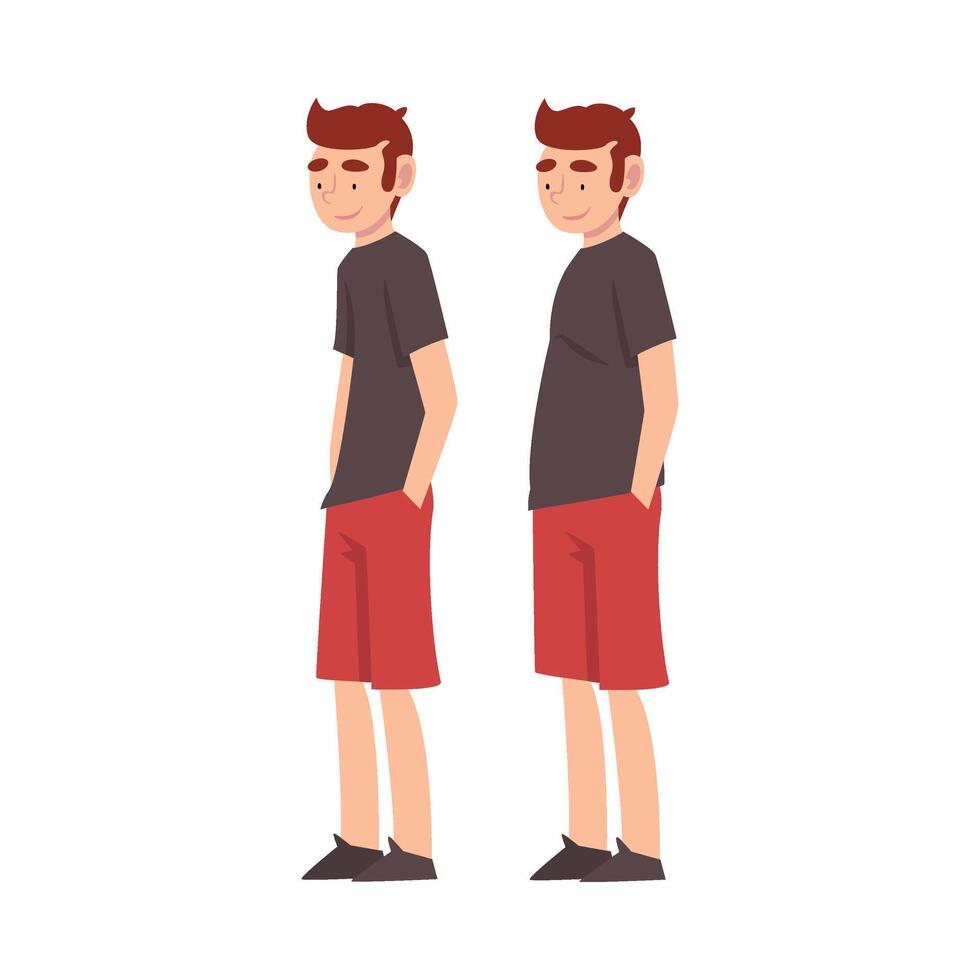 Fat and Slim Man, Guy Before and After Weight Loss, Male Body Changing Through Healthy Nutrition or Sports Illustration vector
