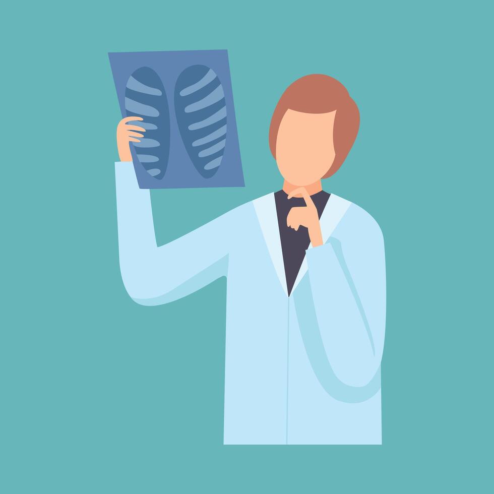 Male Doctor Examining Chest Radiograph, Professional Medical Worker Character in Lab Coat Illustration vector