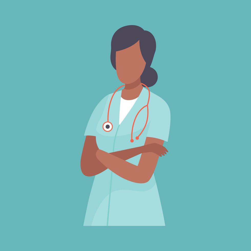 Female Therapist Doctor with Stethoscope, Professional Medical Worker Character in Lab Coat Illustration vector