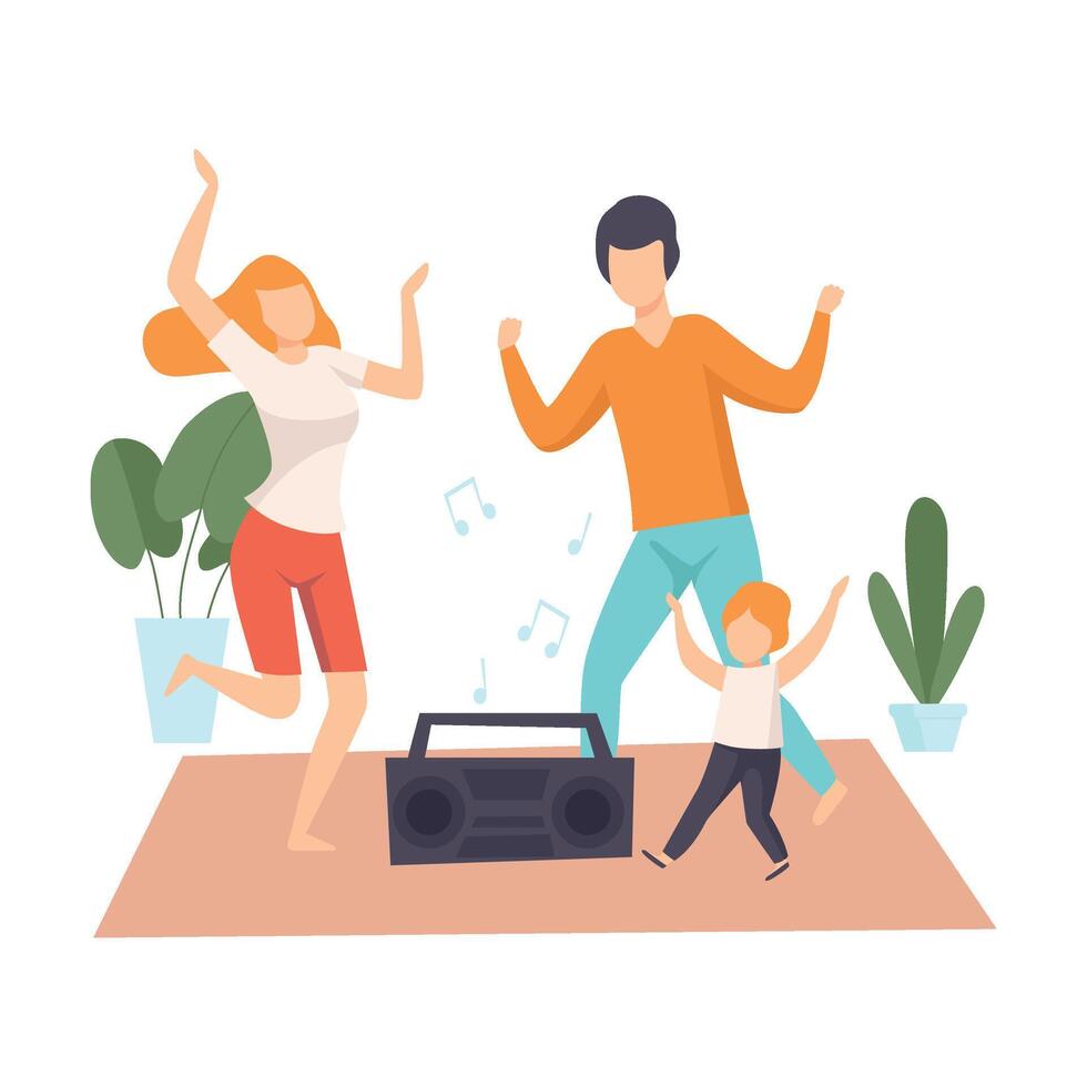 Mother, Father and Son Dancing Together, Parents and Their Son in Everyday Life at Home Illustration vector