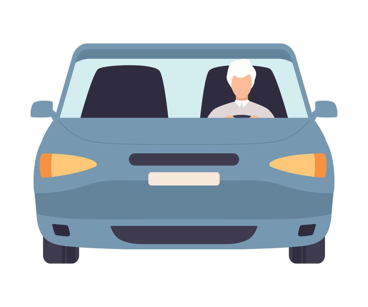 Gray Car with Male Driver, Front View Illustration vector
