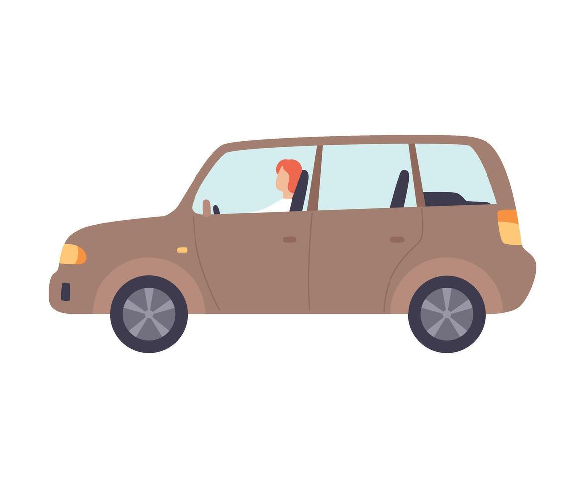 Brown Hatchback Car with Male Driver, Front View Illustration vector