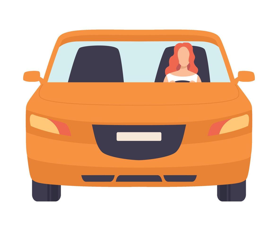 Orange Car with Female Driver, Front View Illustration vector