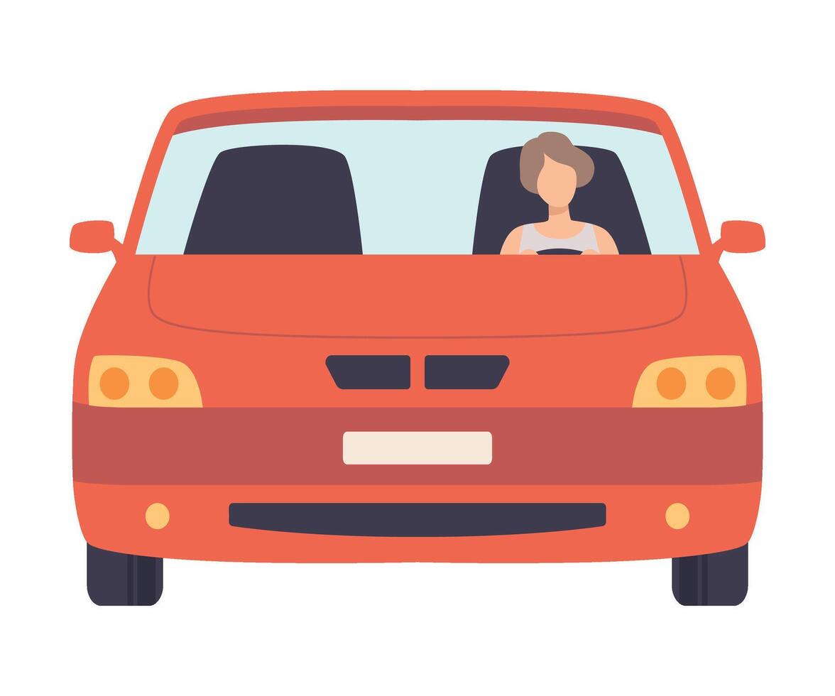 Red Car with Female Driver, Front View Illustration vector