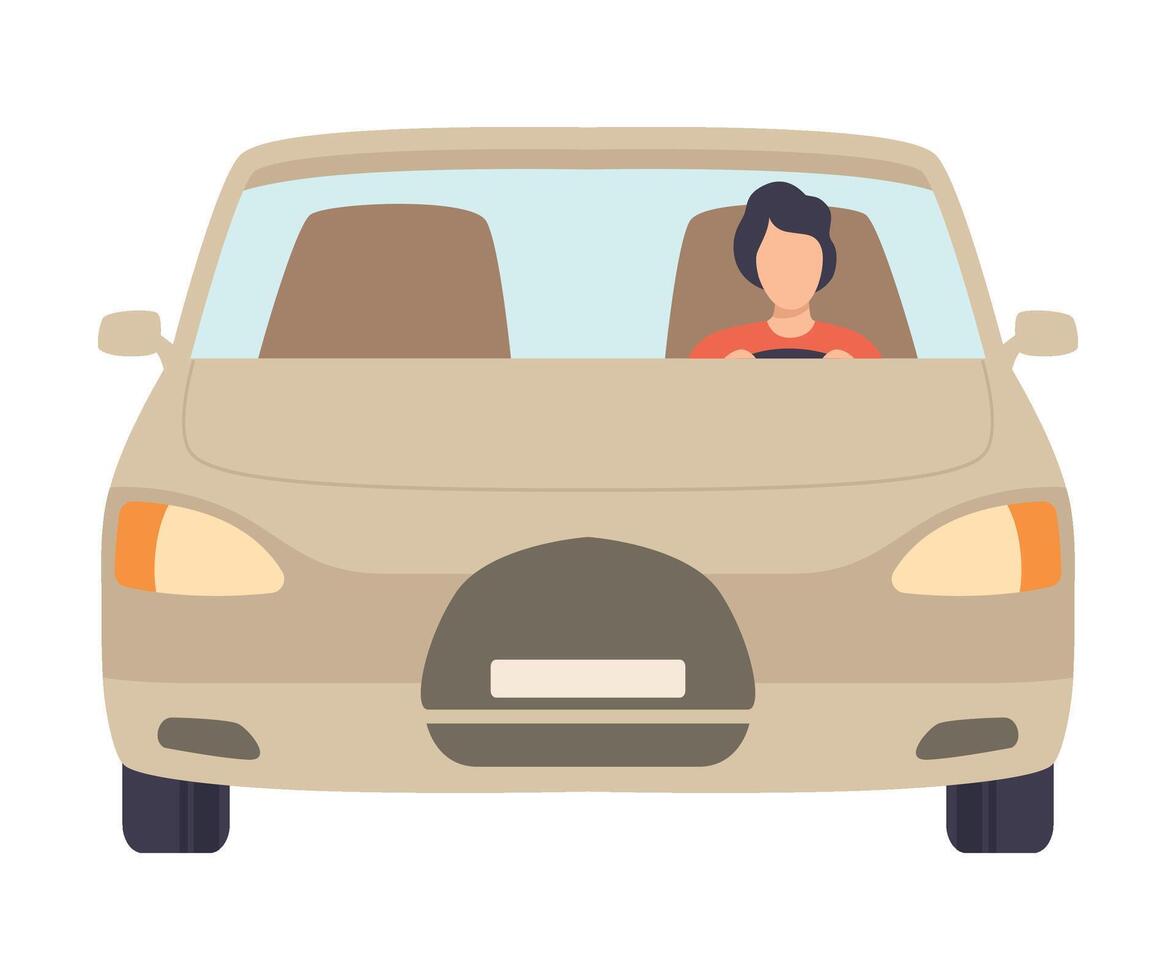 Gray Car with Male Driver, Front View Illustration vector