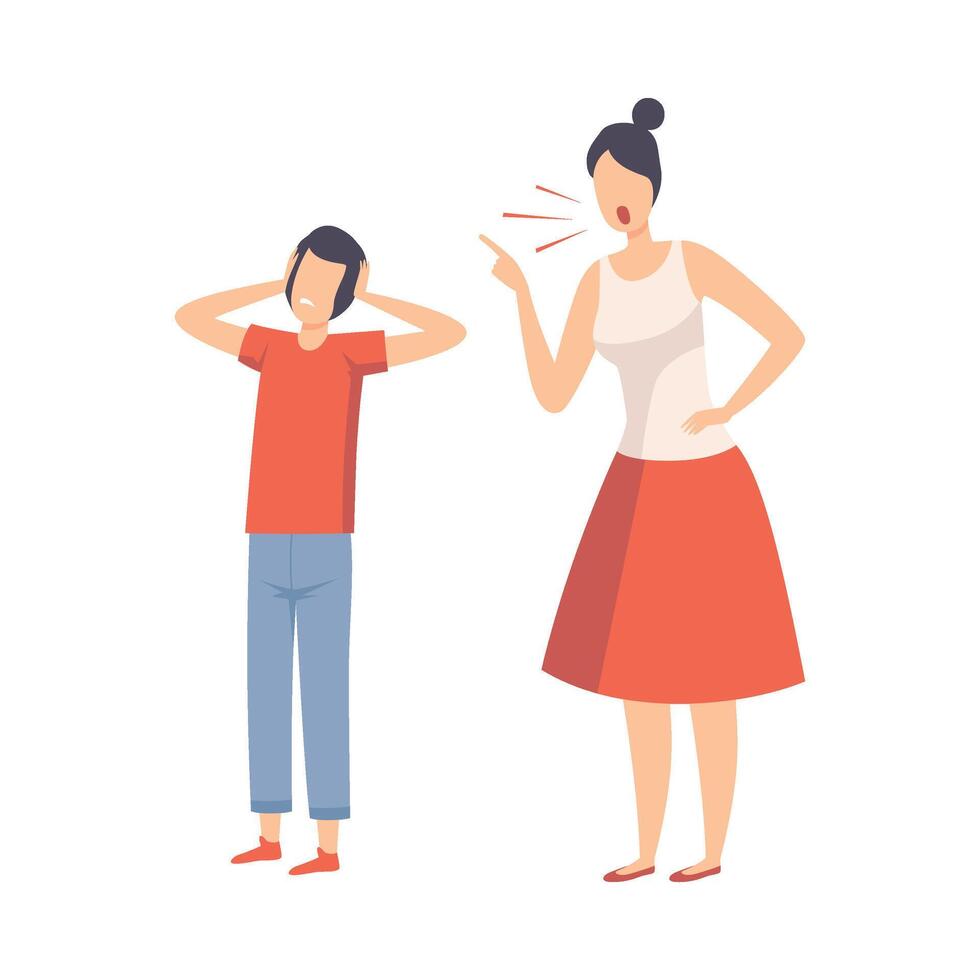 Mother Scolding Her Teenager Boy, Conflict with Parents Illustration vector