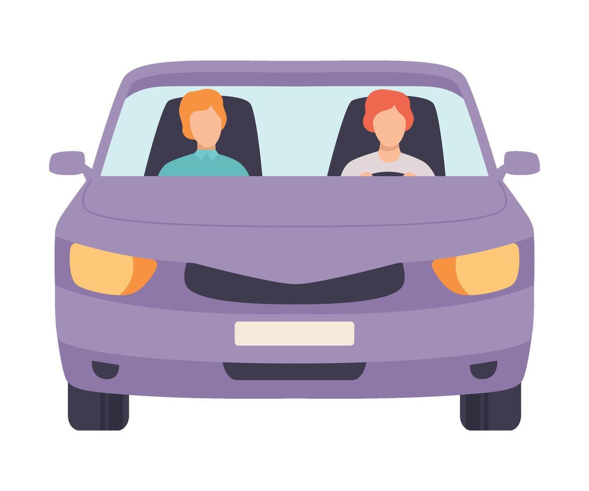 Lilac Car with Driver and Passenger, Front View Illustration vector